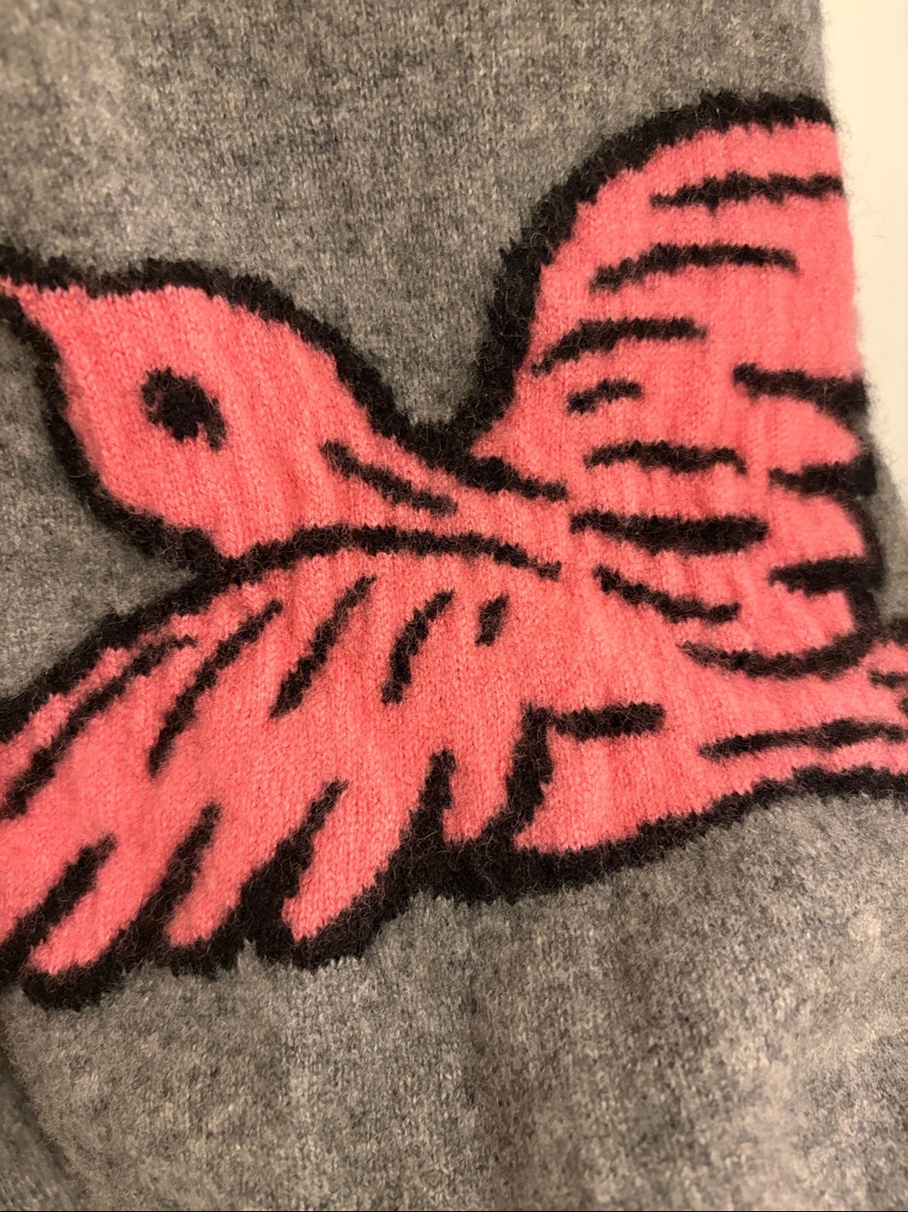 Maeve Bird Gray Sweater Pink & Cream BIRDS 100% Cashmere Medium Anthropologie - Picture 8 of 9